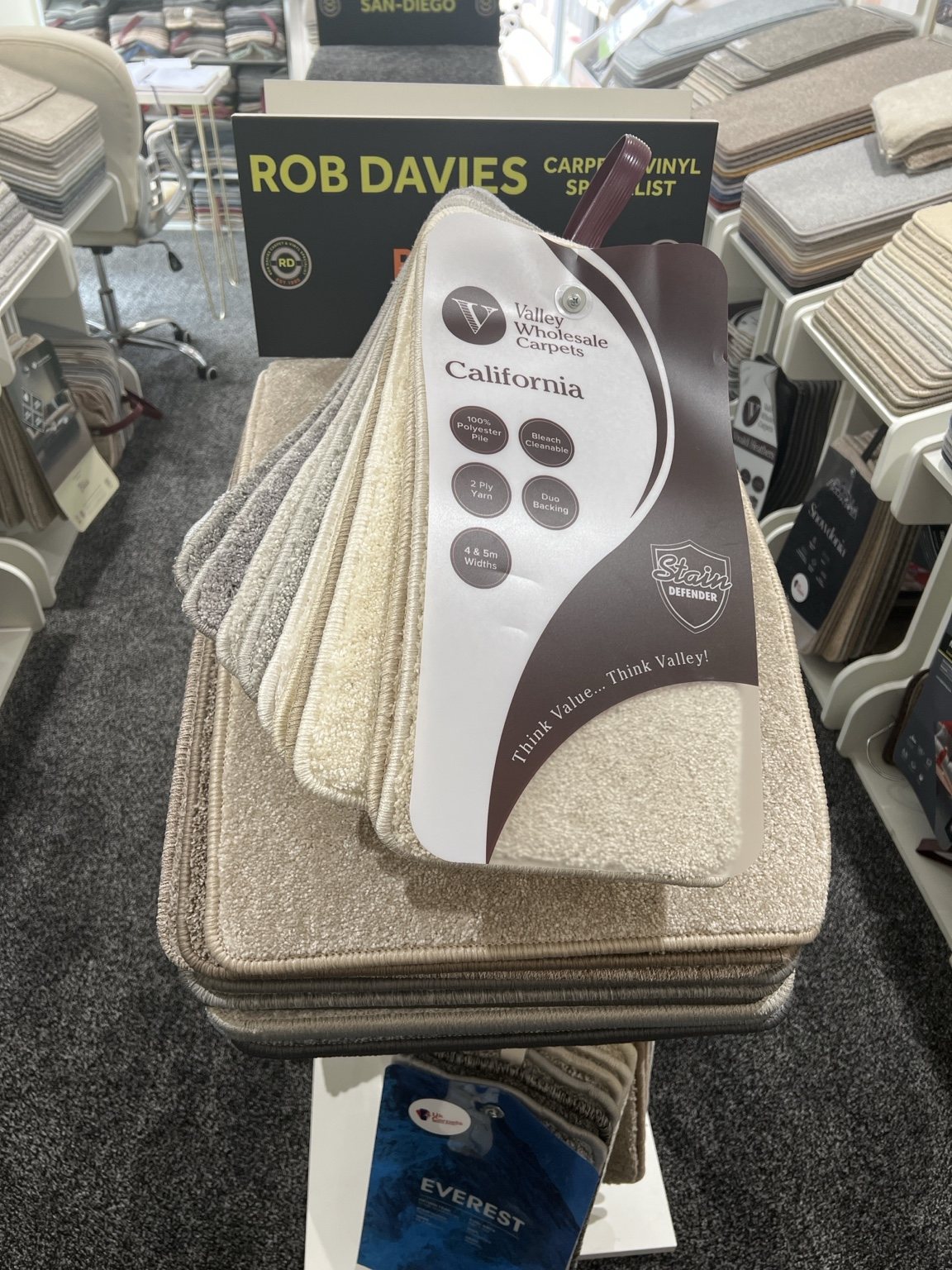 Carpet samples available inside Rob Davies showroom