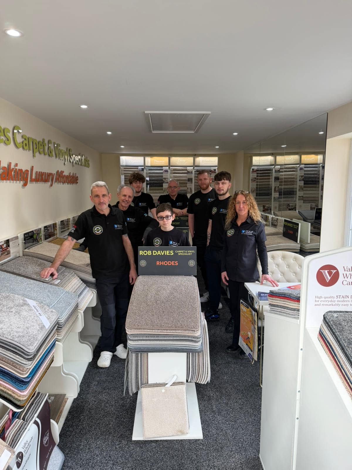 Carpet samples in Conisbrough flooring showroom