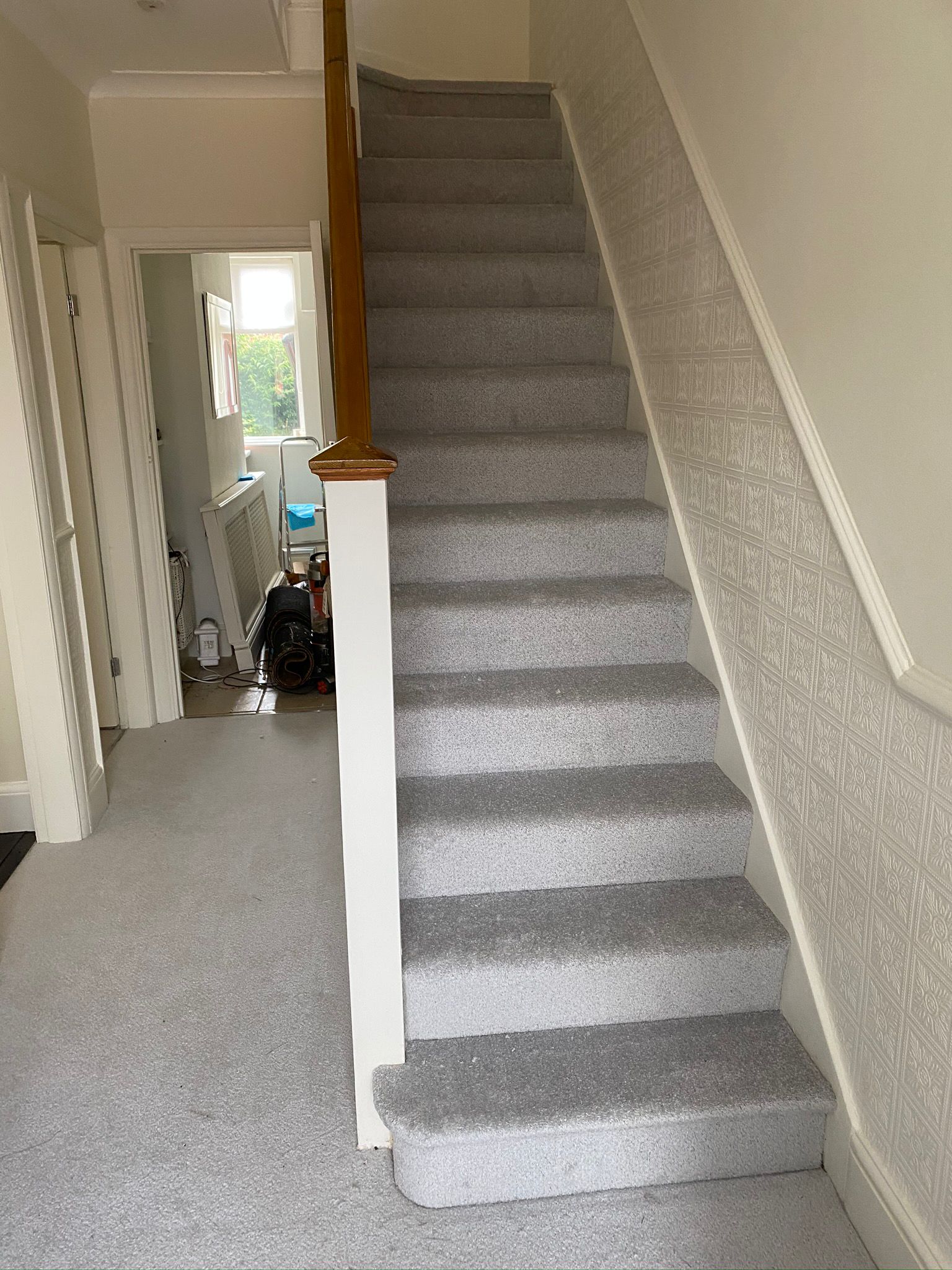 Grey stair carpet fitted neatly in Doncaster home