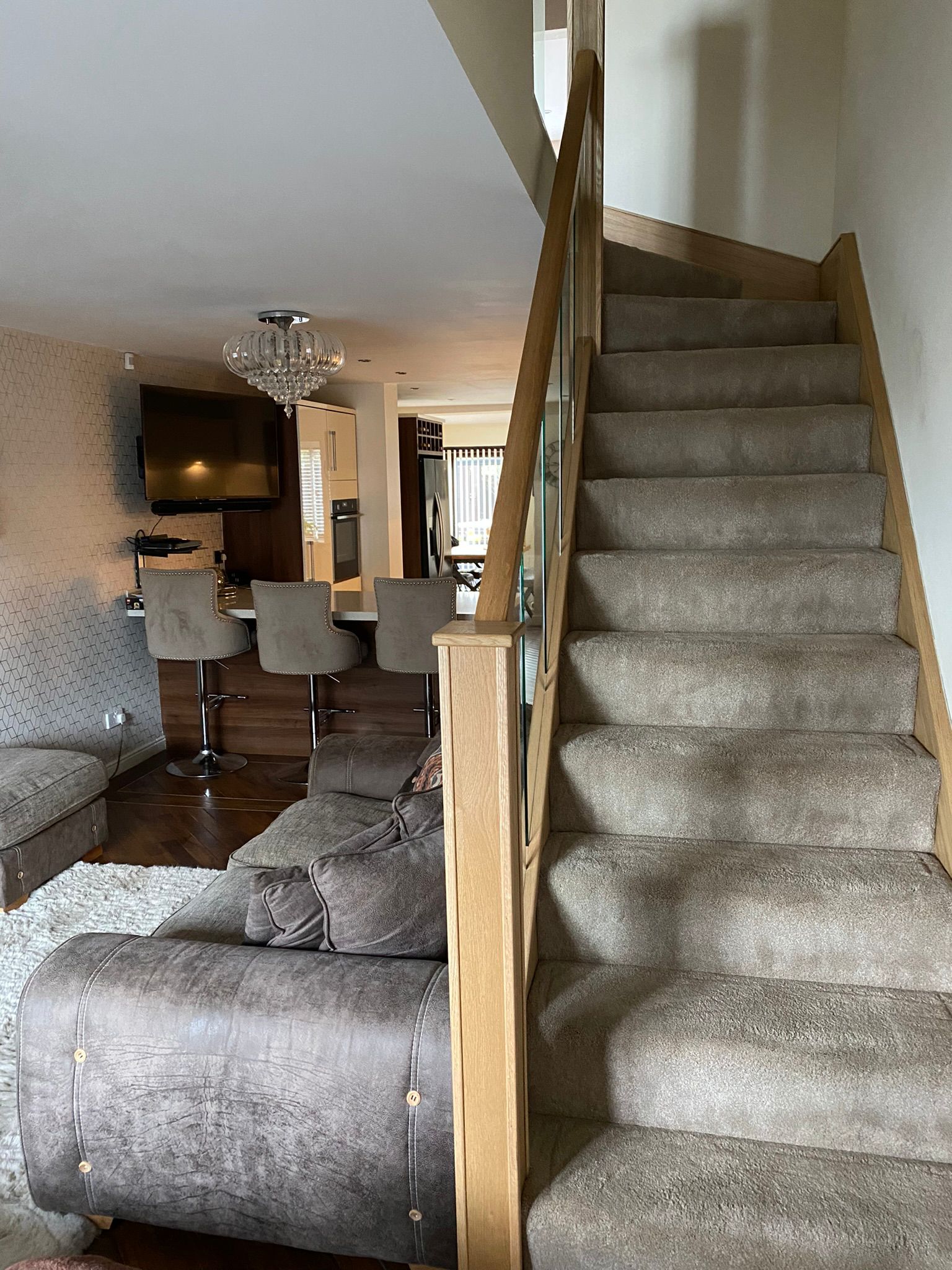 Stair carpet with glass balustrade in Doncaster home